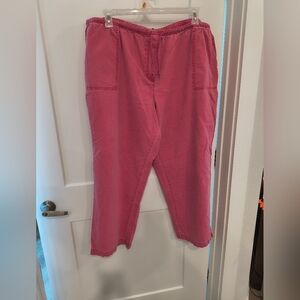L.L. Bean Denim Pants Women 2X Pet Pink  Elastic  Draw String  100% Cotton